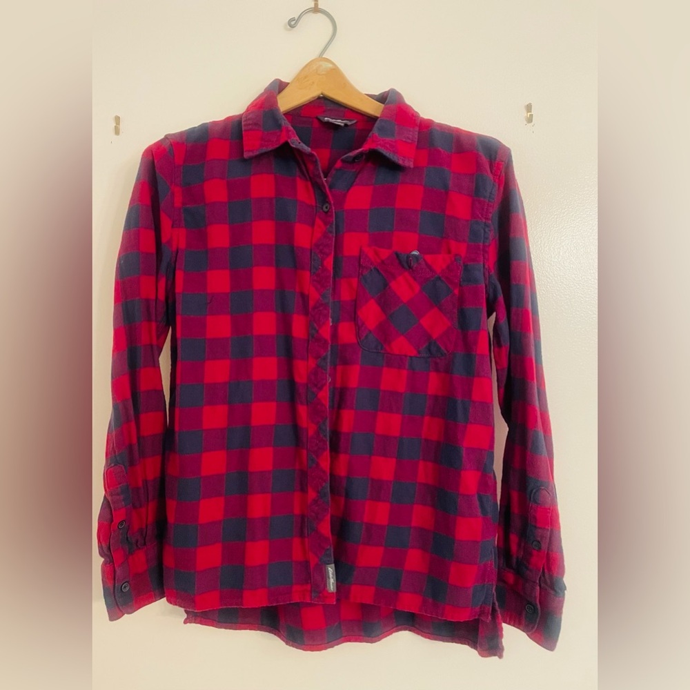 Eddie Bauer Kids S/CH Red Black Plaid Casual L/S Flannel Button Up Shirt - Picture 2 of 6